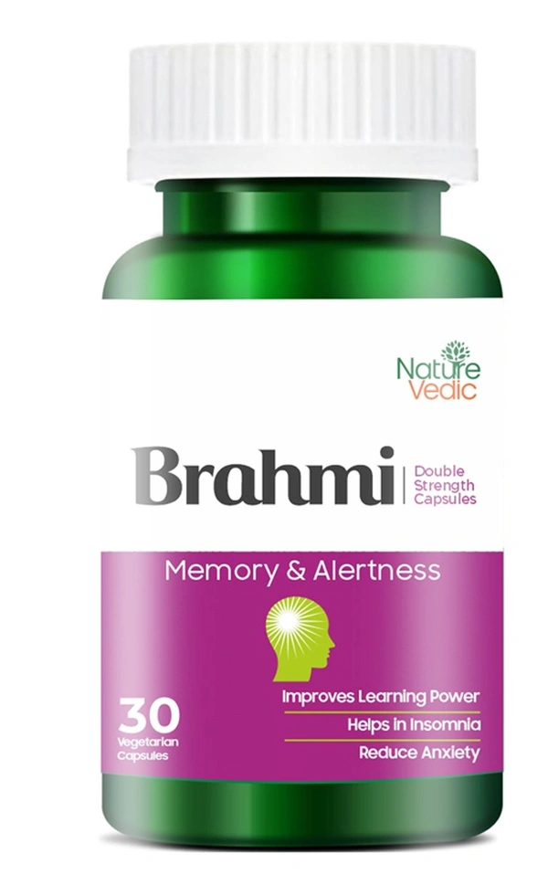 Nature Vedic Brahmi Double Strength Capsules - 475 mg for Memory & Alertness | 30 Caps - 30 Capsules